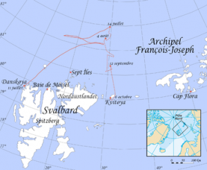 carte du parcours de l'expédition Andrée