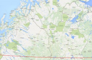 carte de la partie de la finlande dans le cercle polaire arctique